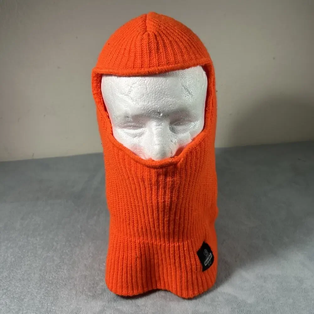 Vintage Y2K 2000s Ski Mask Balaclava Fleece Striped Orange Worker Corduroy Snow - Picture 11 of 11